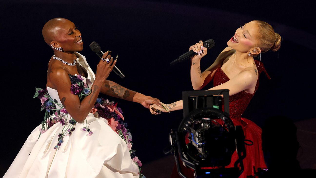 Cynthia Erivo and Ariana Grande perform onstage during the 97th Annual Oscars.