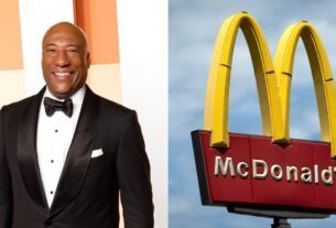 a split image of Byron Allen at the Oscars and a McDonald's sign