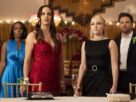 GROSSE POINTE GARDEN SOCIETY -- "Monaco Under the Stars" Episode 111 -- Pictured: (l-r) Aja Naomi King as Catherine, Melissa Fumero as Birdie, AnnaSophia Robb as Alice, Ben Rappaport as Brett -- (Photo by: Mark Hill/NBC)