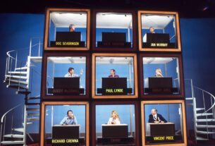 THE HOLLYWOOD SQUARES, (aka THE HOLLYWOOD SQUARES (DAYTIME), clockwise from top left: Doc Severinsen, Kate Jackson, Jan Murray, Shirley Jones, Vincent Price, Charo, Richard Crenna, Roddy McDowall, Paul Lynde, 1975