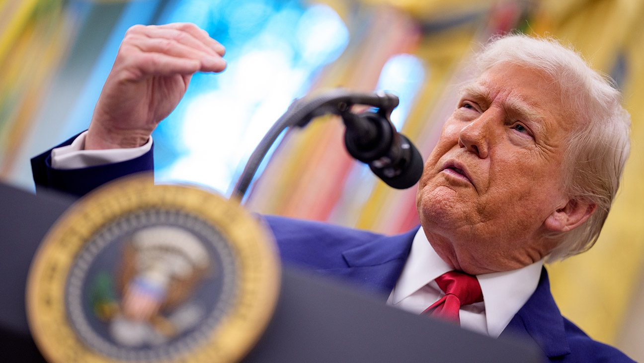 President Donald Trump speaks during a swearing in ceremony for U.S. Attorney for Washington, D.C. Jeanine Pirro in the Oval Office of the White House on May 28, 2025 in Washington, DC.