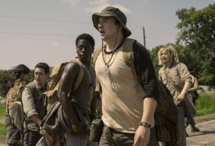 Joshua Odjick as Parker, Jordan Gonzalez as Harkness, David Jonsson as McVries, Cooper Hoffman as Garraty, and Charlie Plummer as Barkovitch in The Long Walk.
