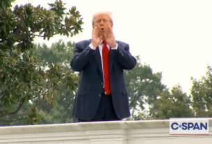 Trump stands on the White House roof.