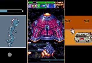 A composite image shows a girl running in a box, a space base with space ships, and a ghost chasing a bus.