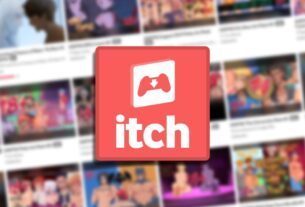 A bunch of blurry adult game tiles and the Itch logo.