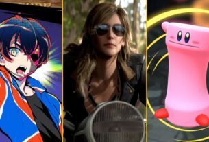 A character from Shuten Order, Eva from MGS Delta, and Kirby are arranged in a composite image.