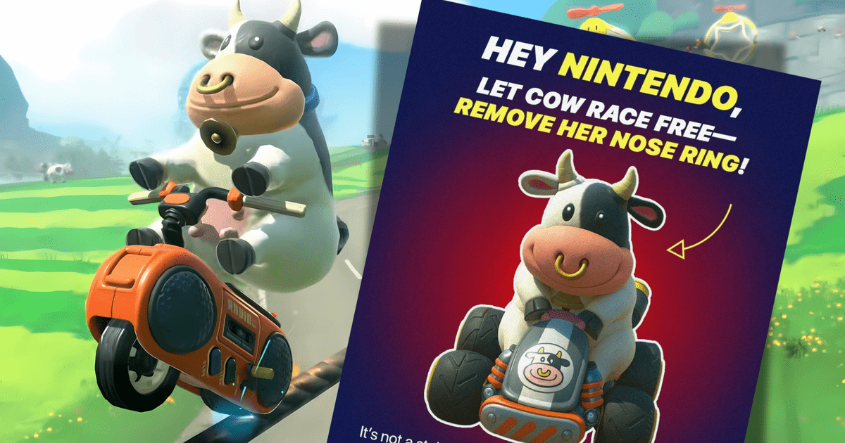 O grupo de direitos dos animais Peta pede que a Nintendo remova o anel de nariz "cruel" da vaca