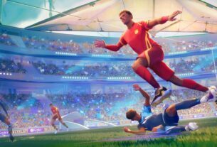 Soccer players trample over each other.