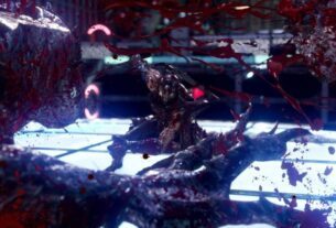 A ninja splatters blood everywhere.