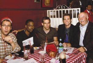 From left: Adam Sandler, Chris Rock, Ben Stiller, Jim Carrey and Dan Tana shared a booth at Dan Tana’s after the comedians participated in the America: A Tribute to Heroes telethon in September 2001.