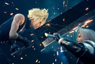 Cloud and Sephiroth clash in battle.