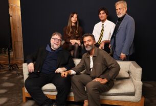 (L-R) Guillermo Del Toro, Mia Goth, Oscar Isaac, Jacob Elordi and Christopher Waltz attend The Hollywood Reporter TIFF Studio Presented By Canada Goose at 1 Hotel Toronto on September 08, 2025 in Toronto, Ontario.