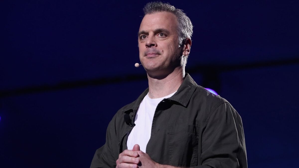 Pete Hines appears on a stage.