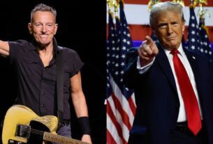 A split image of Bruce Springsteen and Donald Trump