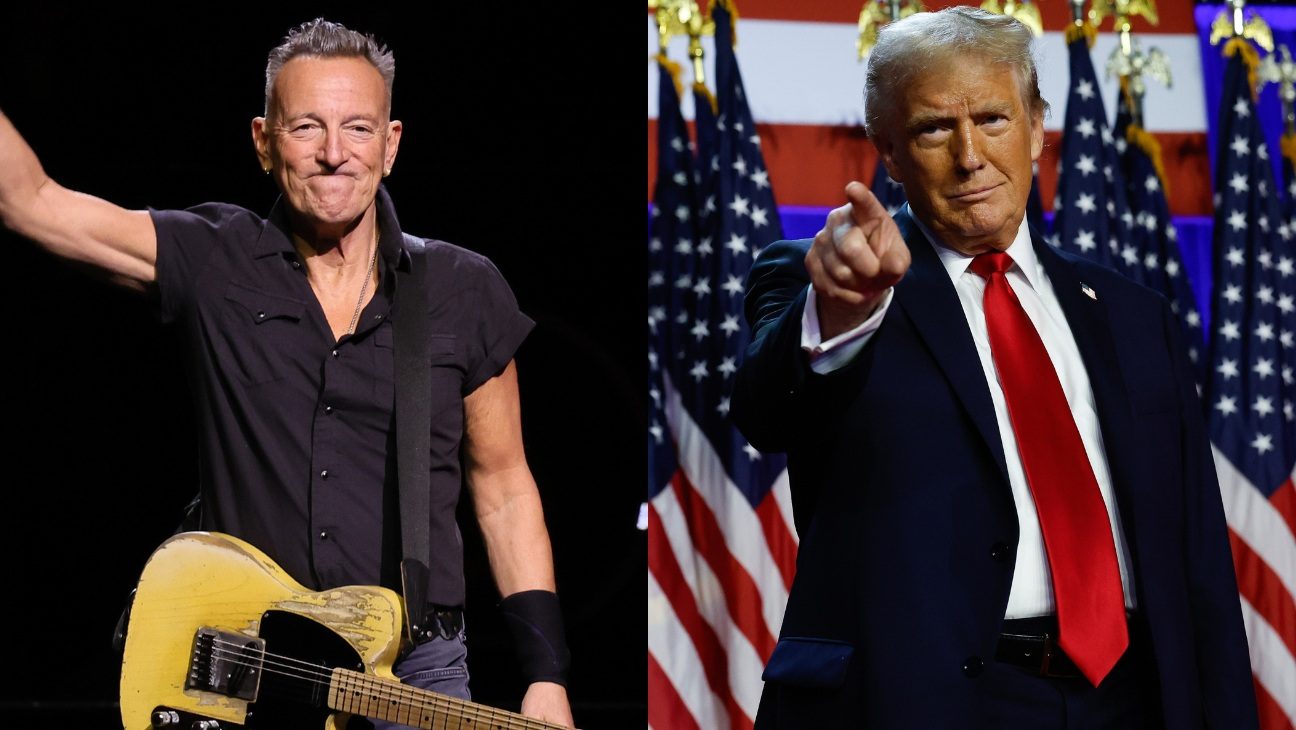 A split image of Bruce Springsteen and Donald Trump