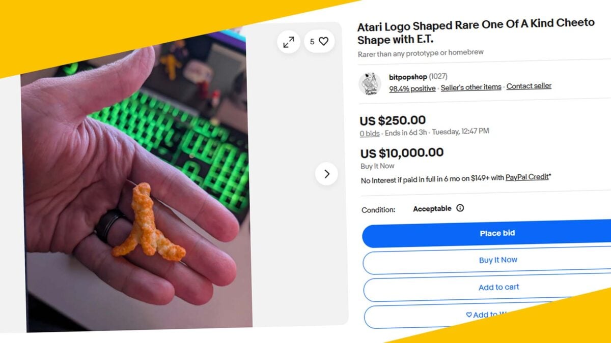 Alguém está tentando vender um Cheeto em forma de logotipo do Atari