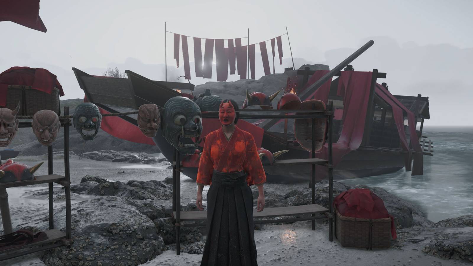 Como ligar para o barco mercante em Crimson Dye Beach em Ghost of Yōtei