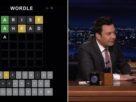 Jimmy Fallon playing Wordle on the Tonight Show.