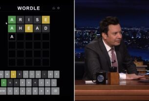 Jimmy Fallon playing Wordle on the Tonight Show.
