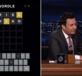 Jimmy Fallon playing Wordle on the Tonight Show.