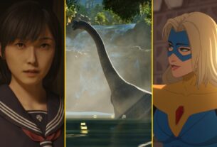 Hinako from Silent Hill f, a dinosaur, and a character from Dispatch are arranged in an image.