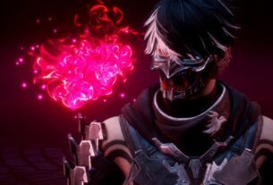 Yakumo stands in front of a pink flame.