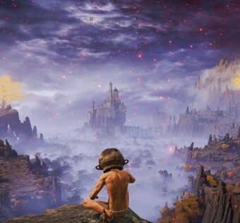 A man wearing a pot looks out at the world.