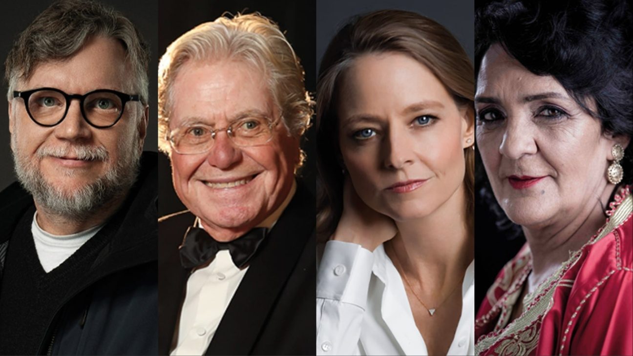 Marrakech 2025 Honorees. From left: Guillermo del Toro, Hussein Fahmi, Jodie Foster and Raouya.
