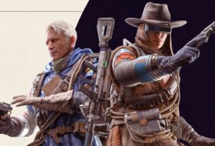 Two Arc Raiders stand on either side of each other.