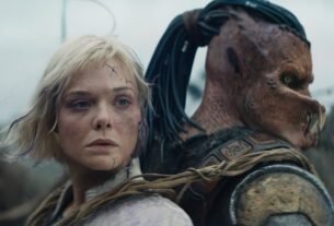 (L-R) Thia (Elle Fanning) and Dek (Dimitrius Schuster-Koloamatangi) in 20th Century Studios' Predator: Badlands