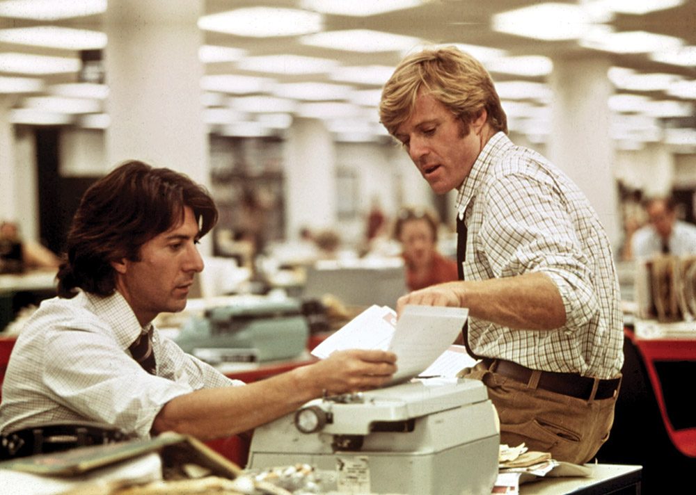 Redford with Dustin Hoffman in All the President’s Men.