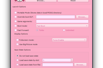 Interface do PCSX2 2.8 em uma janela de configuração