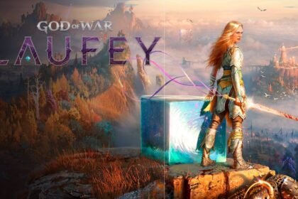 Arte oficial de God of War Laufey mostrando Faye com o Arco Serpente