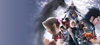 Arte oficial de Final Fantasy VII Revelation com o grupo principal