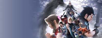 Arte oficial de Final Fantasy VII Revelation com o grupo principal