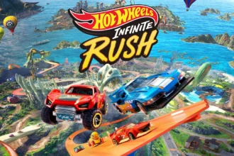 Carros em uma pista aberta de Hot Wheels Infinite Rush