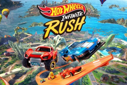 Carros em uma pista aberta de Hot Wheels Infinite Rush