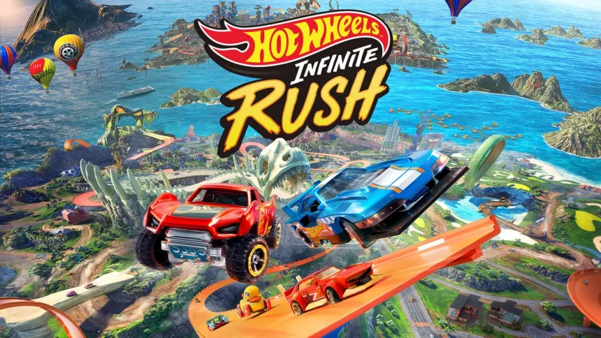 Carros em uma pista aberta de Hot Wheels Infinite Rush