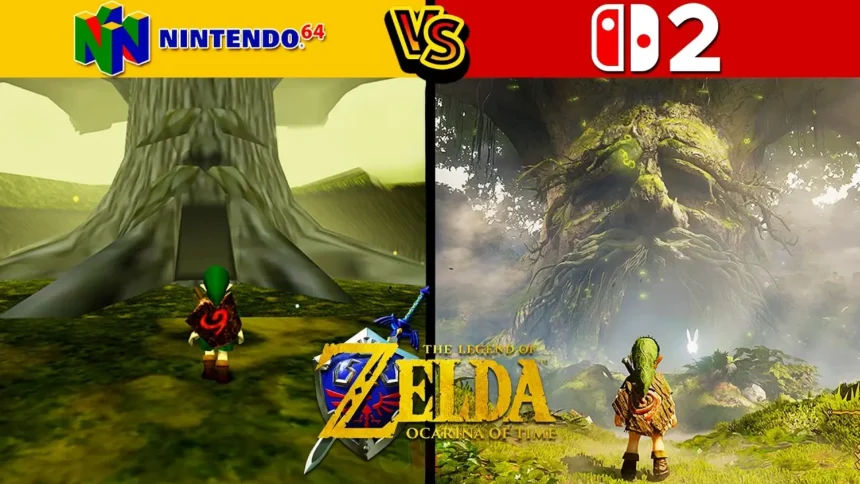 Comparação visual de Ocarina of Time no Nintendo 64 e Nintendo Switch 2