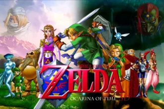 Personagens de The Legend of Zelda: Ocarina of Time reunidos ao redor de Link