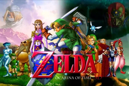 Personagens de The Legend of Zelda: Ocarina of Time reunidos ao redor de Link