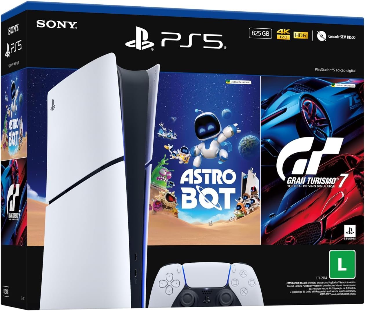 PlayStation 5 Slim Digital com Astro Bot e Gran Turismo 7