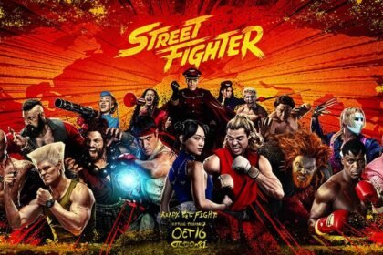 Filme de Street Fighter 2026 em arte oficial com Ryu, Ken e outros lutadores