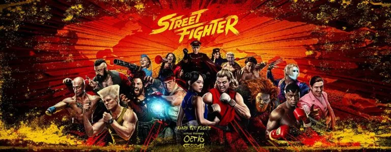 Filme de Street Fighter 2026 em arte oficial com Ryu, Ken e outros lutadores
