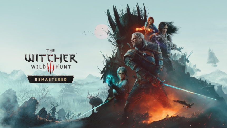 Arte oficial de The Witcher 3: Wild Hunt Remastered, mostrando Geralt de Rivia