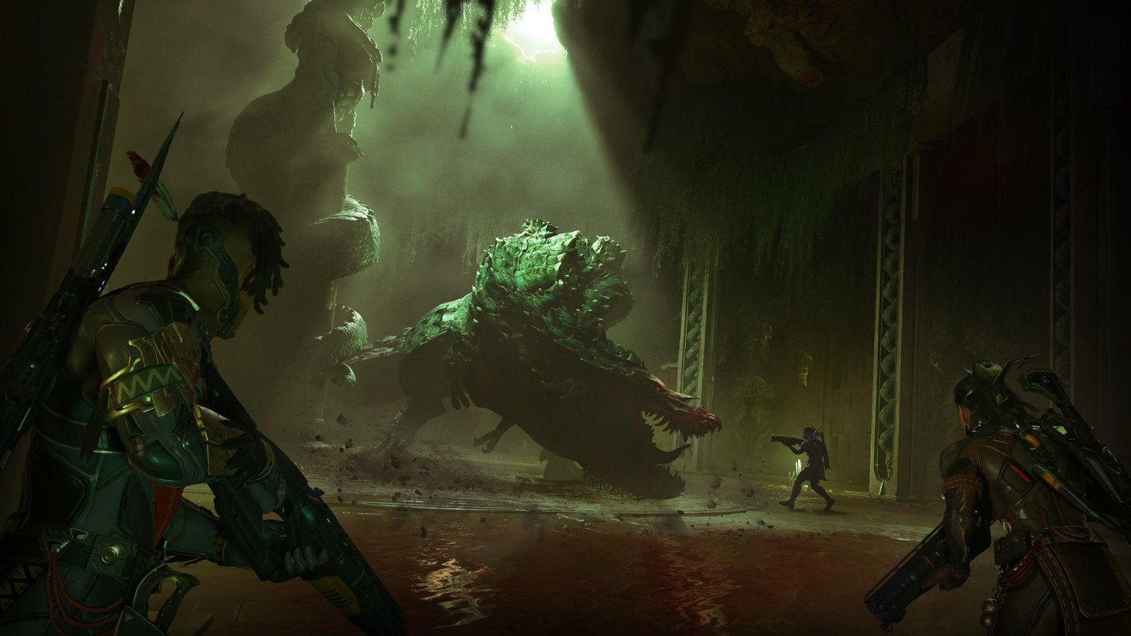 Tela do jogo Turok: Origins durante uma batalha