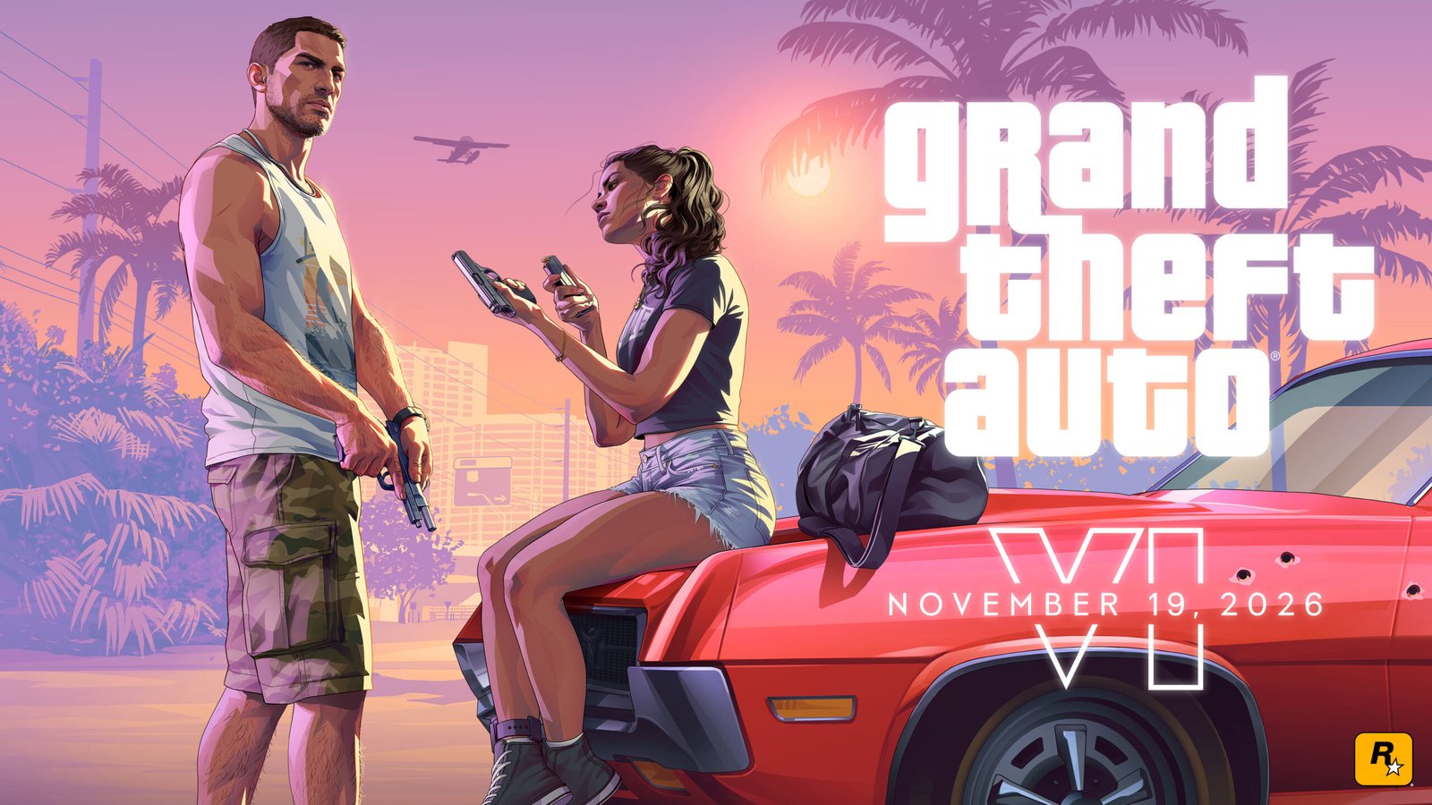 Cena oficial do trailer de lançamento de GTA 6, divulgada pela Rockstar Games