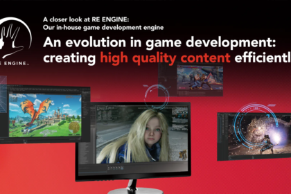 Logotipo e identidade visual do RE Engine, motor gráfico da Capcom que recebe o upgrade REX com ferramentas de IA