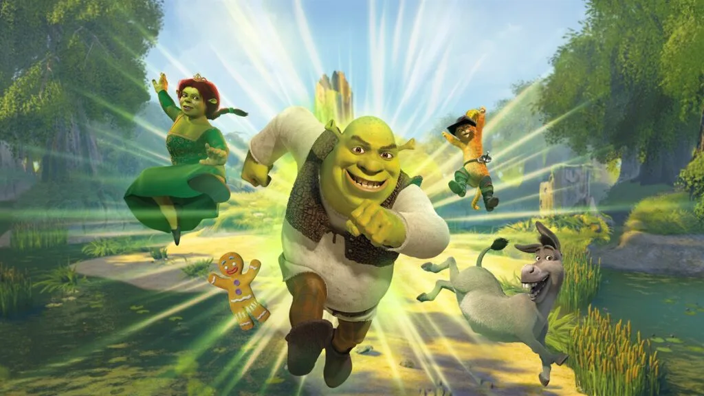 Arte oficial de Shrek 2 Remastered, remaster do jogo de 2004 anunciado pela Aspyr