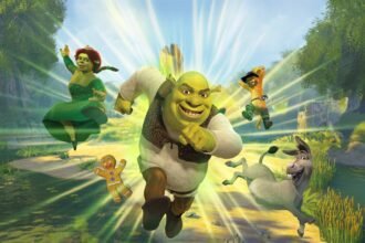 Arte oficial de Shrek 2 Remastered, remaster do jogo de 2004 anunciado pela Aspyr